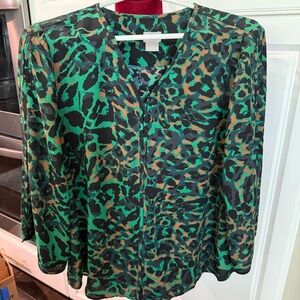 Chico's Green Boxy Blouse with Mandarin Collar